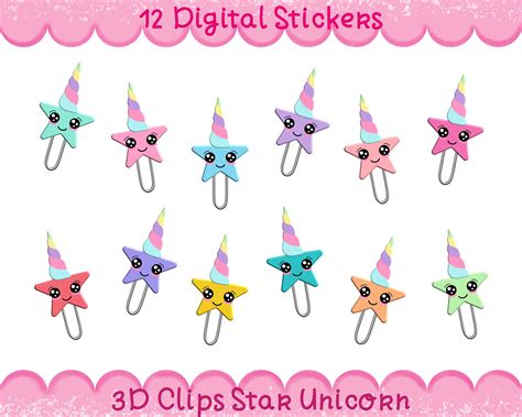 Digital Stickers 3D Clip Star Unicorn for digital planner | Etsy | Digital sticker, Digital 
