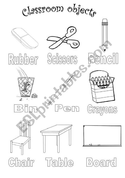 New year s day hidden picture puzzle coloring page from find the hidden objects coloring pages. Classroom objects colouring - ESL worksheet by mariajmr