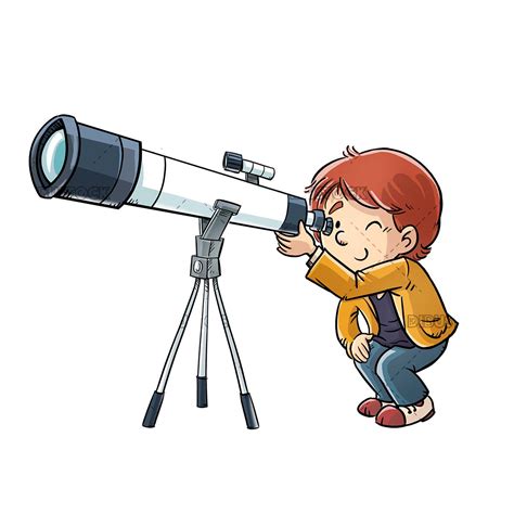 Chico Mirando A Través De Un Telescopio Dibustock Ilustraciones