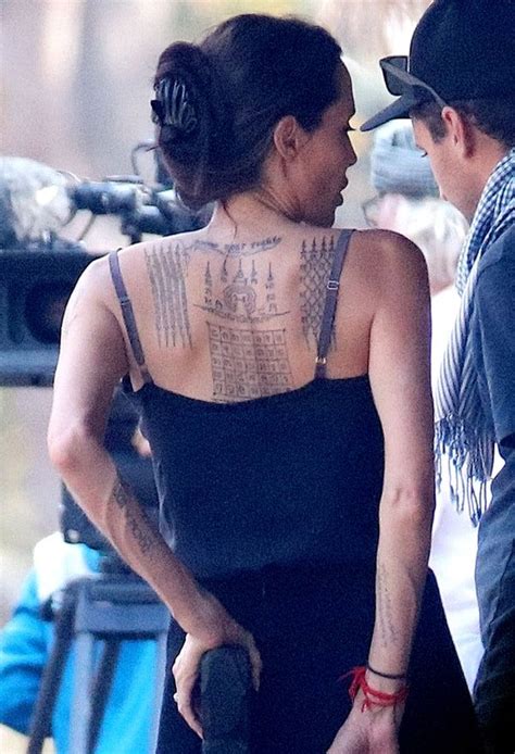 Pics Angelina Jolie Spotted With Three New Back Tattoos Angelina