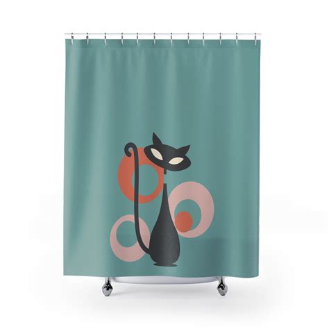 Atomic Cat Mid Century Modern Geometric Shower Curtain, MCM Shower