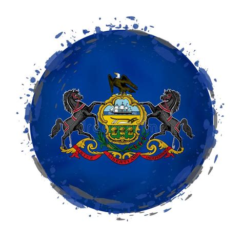 Round Grunge Flag Of Pennsylvania Us State With Splashes In Flag Color