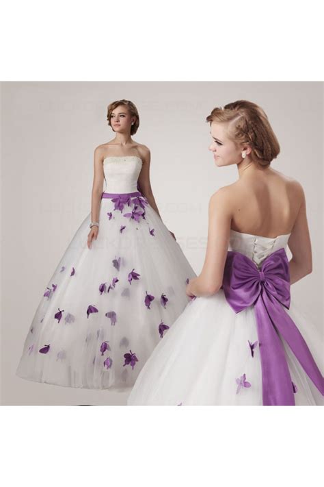 Ball Gown Strapless Purple White Wedding Dresses Bridal Gowns 3030192