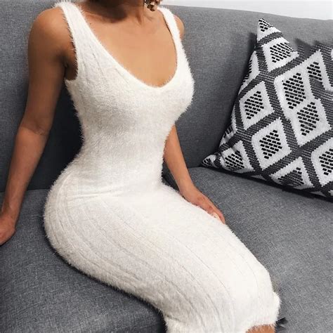 Ohvera White Knitted Sweater Dress Women Spaghetti Strap Mini Summer