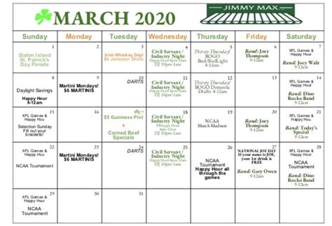 March Calendar Of Events Jimmy Max Weekend Events Si Ny Local Bands