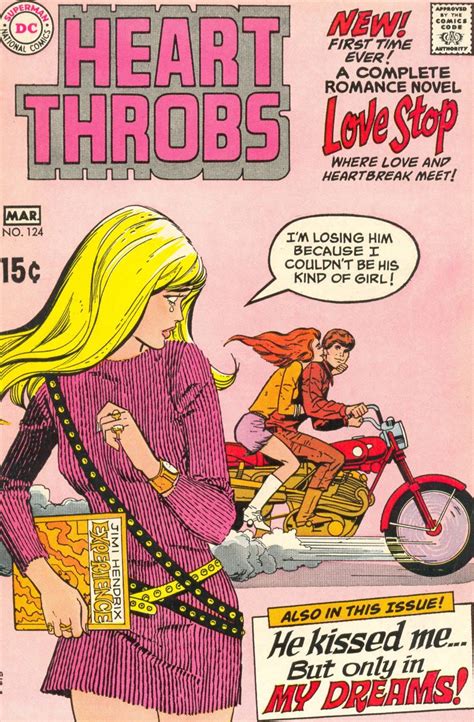 the cover to heartthrobs comic book featuring a blonde haired woman on a motorcycle