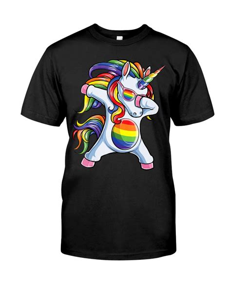 Dabbing Unicorn Gay Pride Magical Rainbow Flag Lgbtq Ally Long Sleeve T