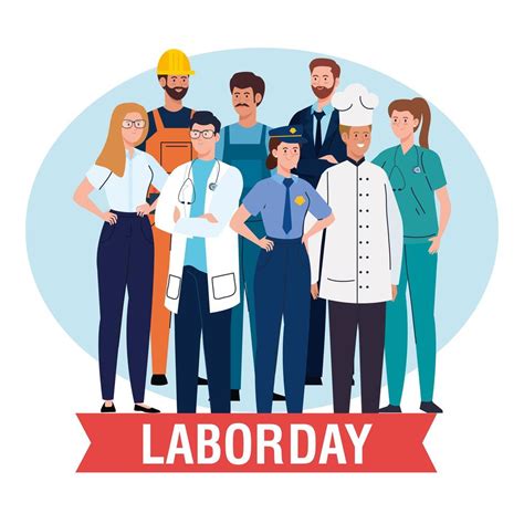 Labor Day Poster With People Of Different Occupations And Ribbon