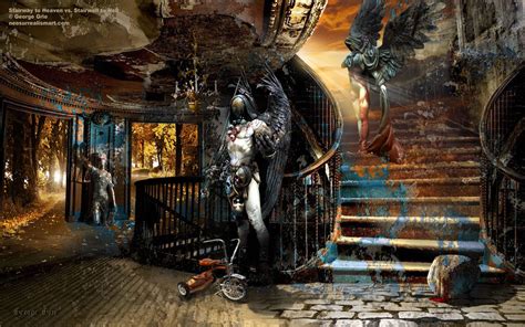 Stairway To Heaven Vs Stairwell To Hell Surreal Art Print Poster Book Desktop Wallpaper