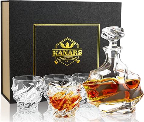 Kanars Whisky Glasses And Decanter Set 750 Ml No Lead Crystal Whiskey Decanter With 4× 260 Ml