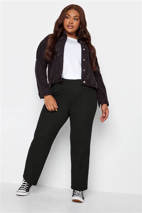 Plus Size Black Pull On Ribbed Bootcut Stretch Trousers Yours Clothing