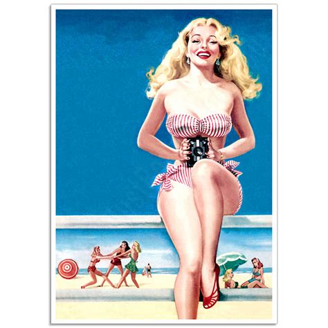 On The Beach Retro Pinup Girl Poster Just Posters