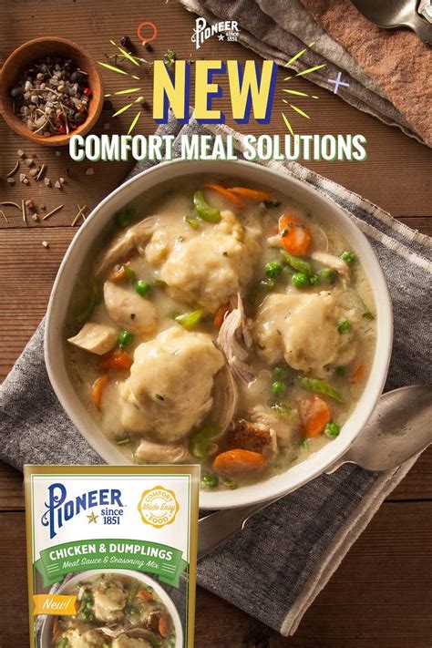 Start with a hearty chicken and vegetable stew, then add easy homemade dumplings that cook up chicken and dumplings are the ultimate comfort food, aren't they? Chicken & Dumplings | Pioneer Comfort Meal Solutions Meal ...