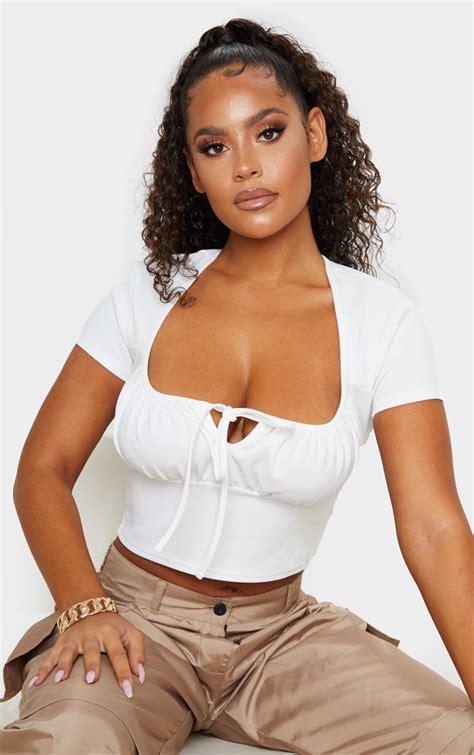 white tie front crop top tops prettylittlething ca