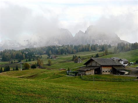 Italy Fields Meadows Mountains Alps Houses Clouds Italy Fields