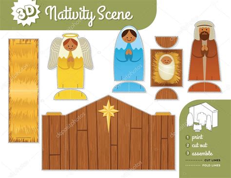 Nativity Scene Print Cut Out And Assemble Set — Stock Vector