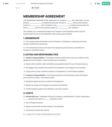 Membership Agreement Template Free To Use