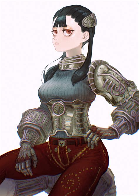 Safebooru 1girl Absurdres Armor Ashei Belt Black Hair Breasts Domodesu Gauntlets Gloves Hair
