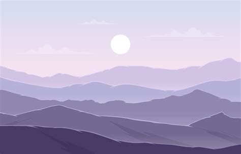 Beautiful Mountain Panorama Landscape In Purple Monochrome Flat