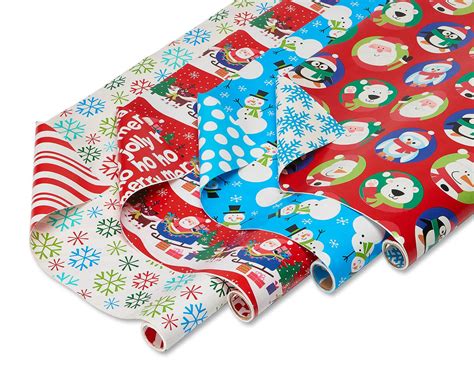 Christmas Reversible Wrapping Paper Santa Snowflakes Snowmen And