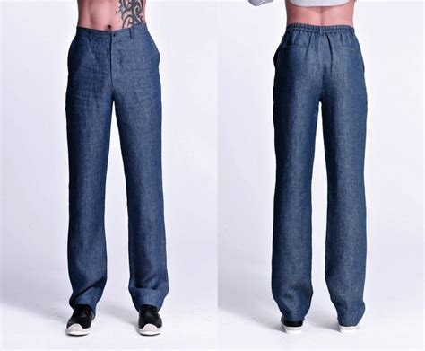 Mens Straight Linen Pants With Elastic Waist 11 Colors Etsy