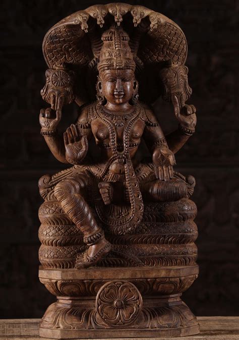Sold Wooden Vishnu Seated On Ananta Shesha 24 96w1ba Hindu Gods And Buddha Statues