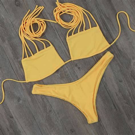 New 2017 Sexy Swimwear Lady Beach Bathing Suit Yellow Bikini Swimsuit