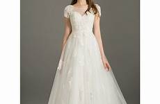 wedding dress modest short lace gown sleeves ball tulle scoop neck train court dresses gemgrace