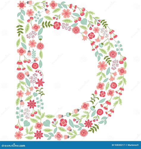 Vector Floral Letter D. Vector Floral Abc. English Floral Stock Vector