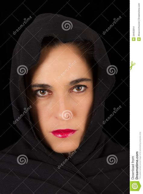 Woman In Black Cape With Sad Face Stock Photo Image Of