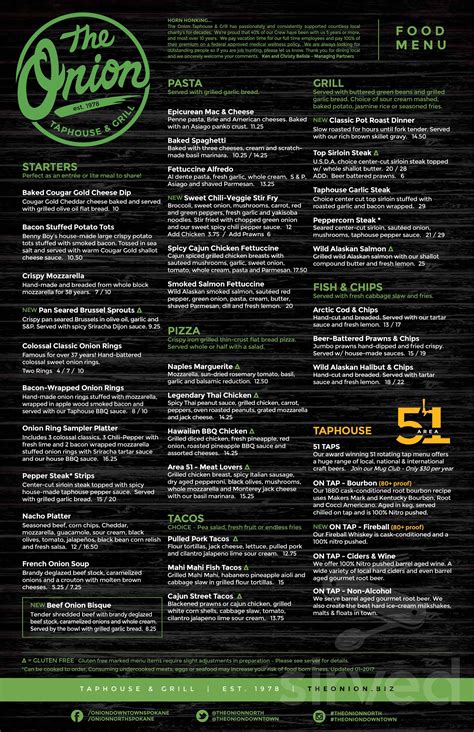 The Onion Taphouse & Grill menu in Spokane, Washington, USA