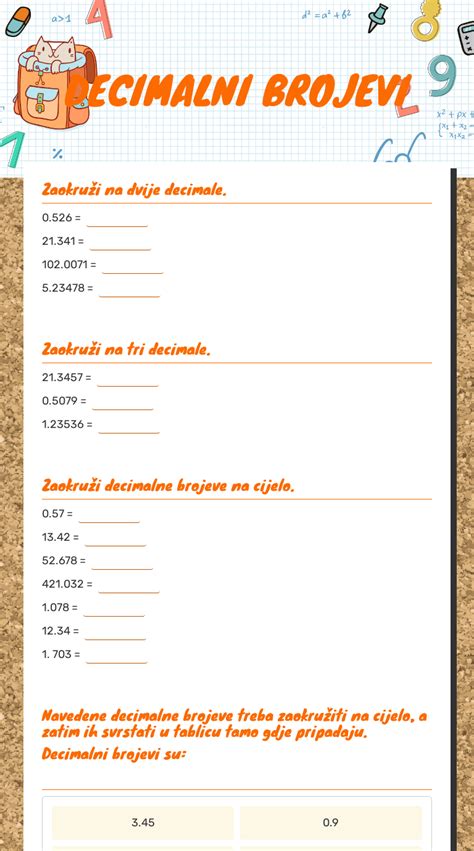decimalni brojevi interactive worksheet by kristina katušić wizer me