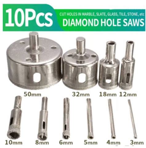 10pcs diamond hole saw 3 50mm drill bit saw set tile ceramic marble glass cutter lazada ph