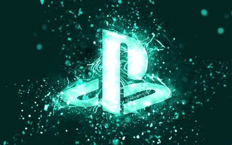 Download Wallpapers Playstation Turquoise Logo 4k