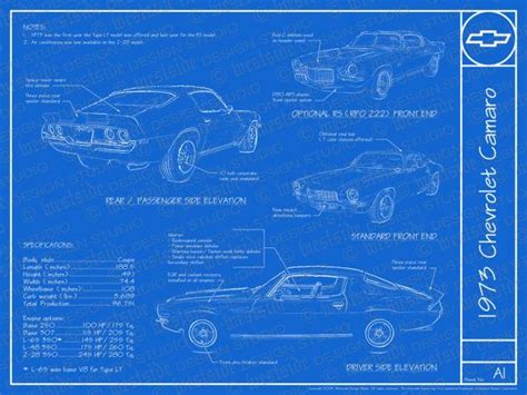1973 Chevrolet Camaro Blueprint Poster 18x24 Jpeg Etsy Chevrolet