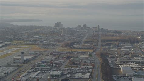4k Stock Footage Aerial Video Approaching Downtown Anchorage Alaska