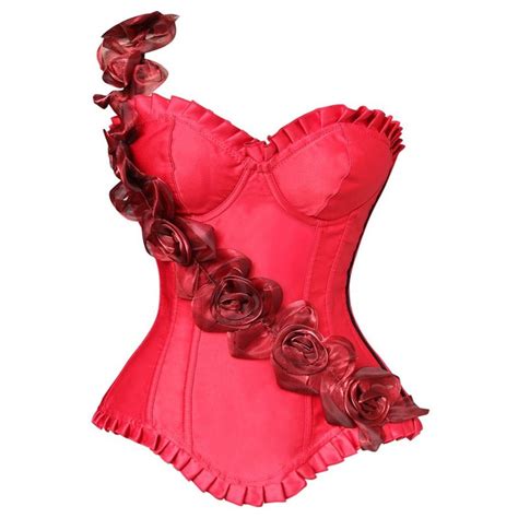 Corsets Bustiers Tops Rose Flower Vest Corselet Overbust Corsets One Shoulder Straps Clothing