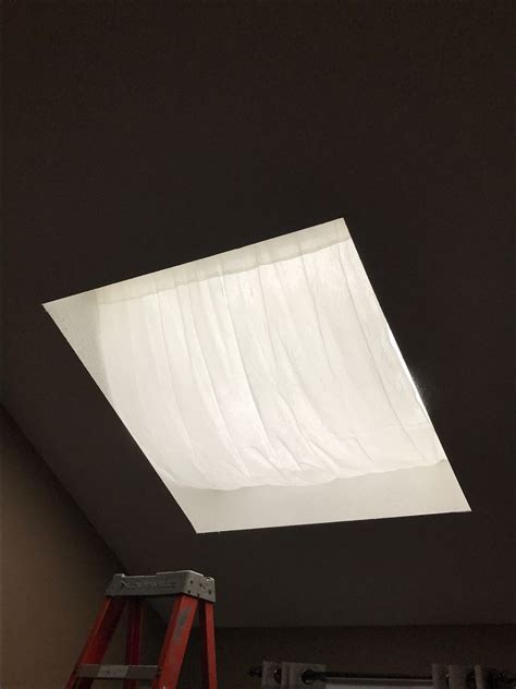 To draw a straight line across the length of the pipe, place it into a spare piece of the corner trim and use the trim as a straight edge. Skylight shade made with three tension rods and a sheer ...