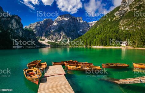 Wonderful View Of Braies Lake With Its Fantastic Colors In The Heart Of