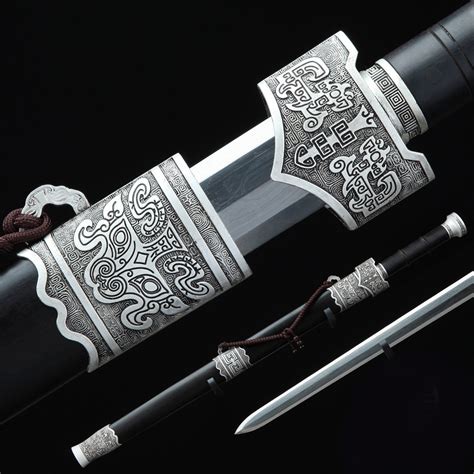 Handmade Real Long Chinese Han Sword Silver Black Truekatana
