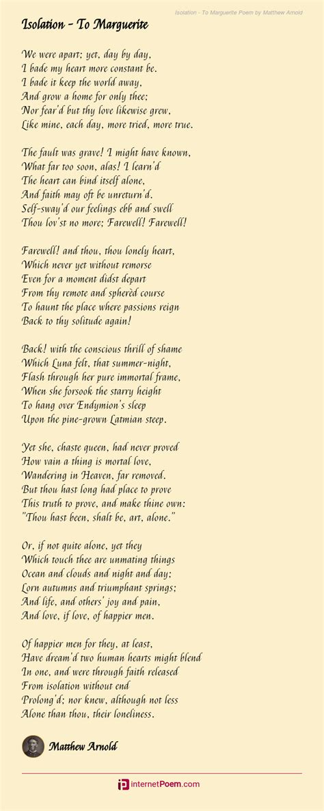 Isolation To Marguerite Poem By Matthew Arnold