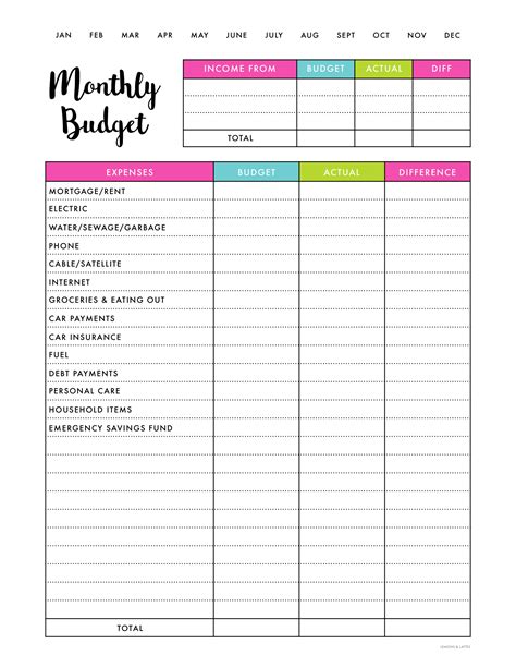 Free Budget Calendar Printable Glophost