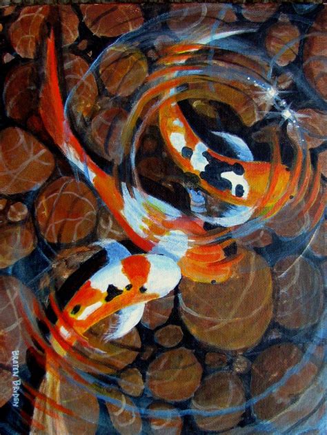 Japanese Koi Fish Pond Original Acrylic Painting