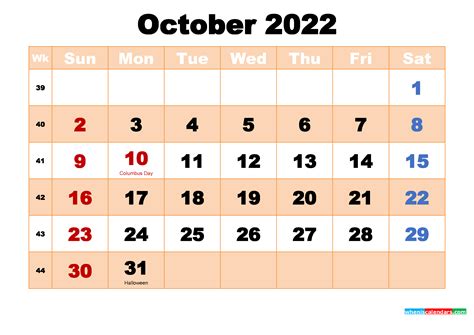 Free October 2022 Printable Calendar