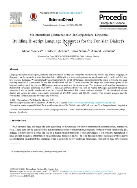 Pdf Building Bi Script Language Resources For The Tunisian Dialects Nlp