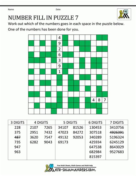 Printable Number Fill In Puzzles Printable Word Searches