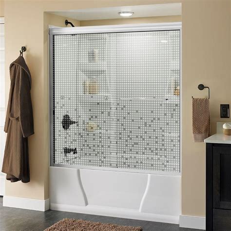 Delta Simplicity 60 In X 58 1 8 In Semi Frameless Traditional Sliding Bathtub Door In Nickel