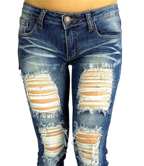Cutout Jeans Destroyed Ripped Distressed Women Skinny Slim Denim Jeans