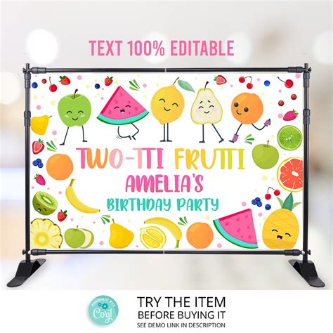 Editable Twotti Frutti Birthday Backdrop Banner Tutti Frutti Etsy