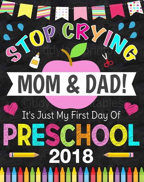 Chalkboard Sign First Day Of School Printable Printable Stop Crying Mom